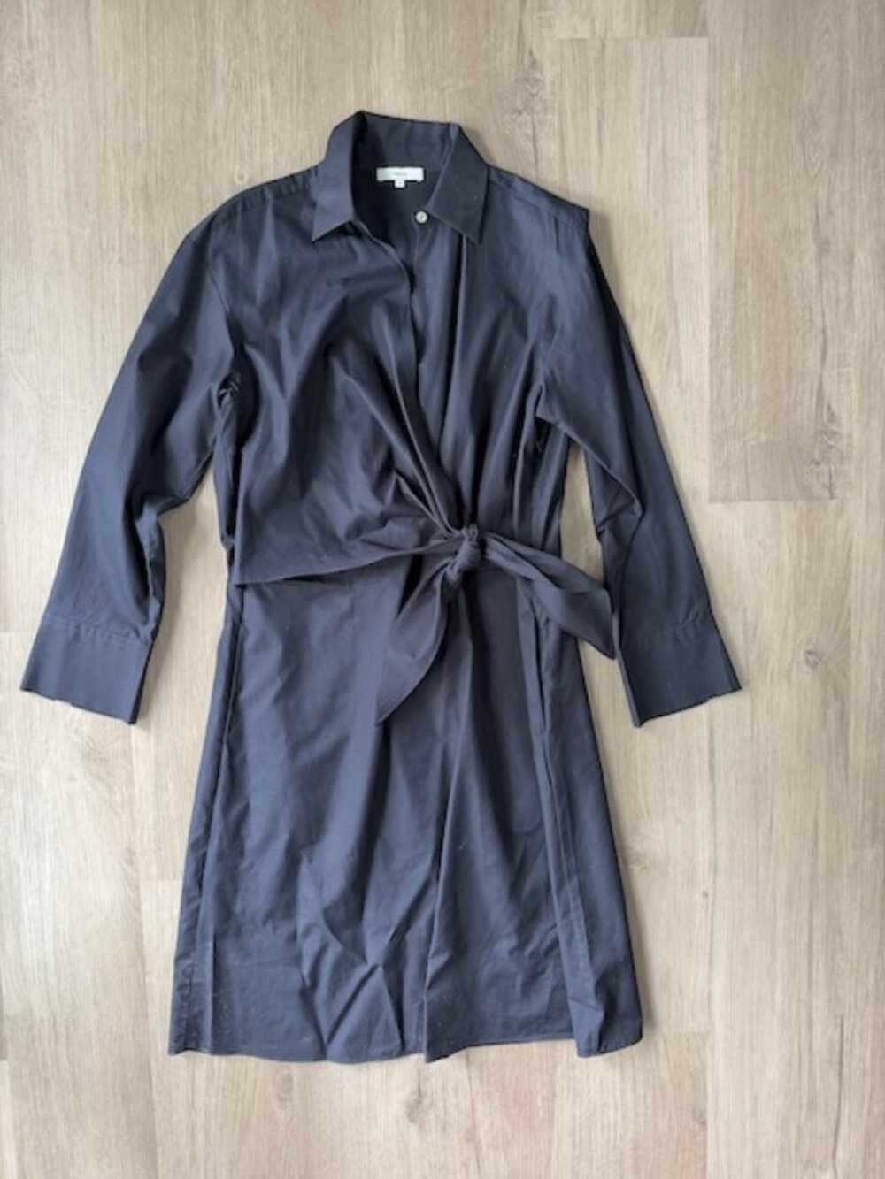 Vince Black Cotton Knot Front Shirt Dress Sz 10